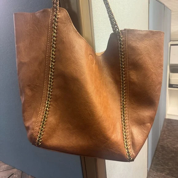 Altar'd State Brown Vegan Leather tote purse with pouch. - Picture 12 of 15